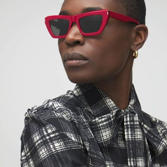 NEW Saint Laurent SL467 003 Red Grey Cat Eye Women Sunglasses - Picture 3 of 12